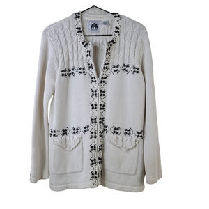 Storybook Knits White Black Beads Zip Cardigan Small